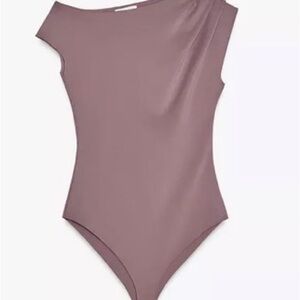 Zara Mauve Asymmetric One-Shoulder Bodysuit